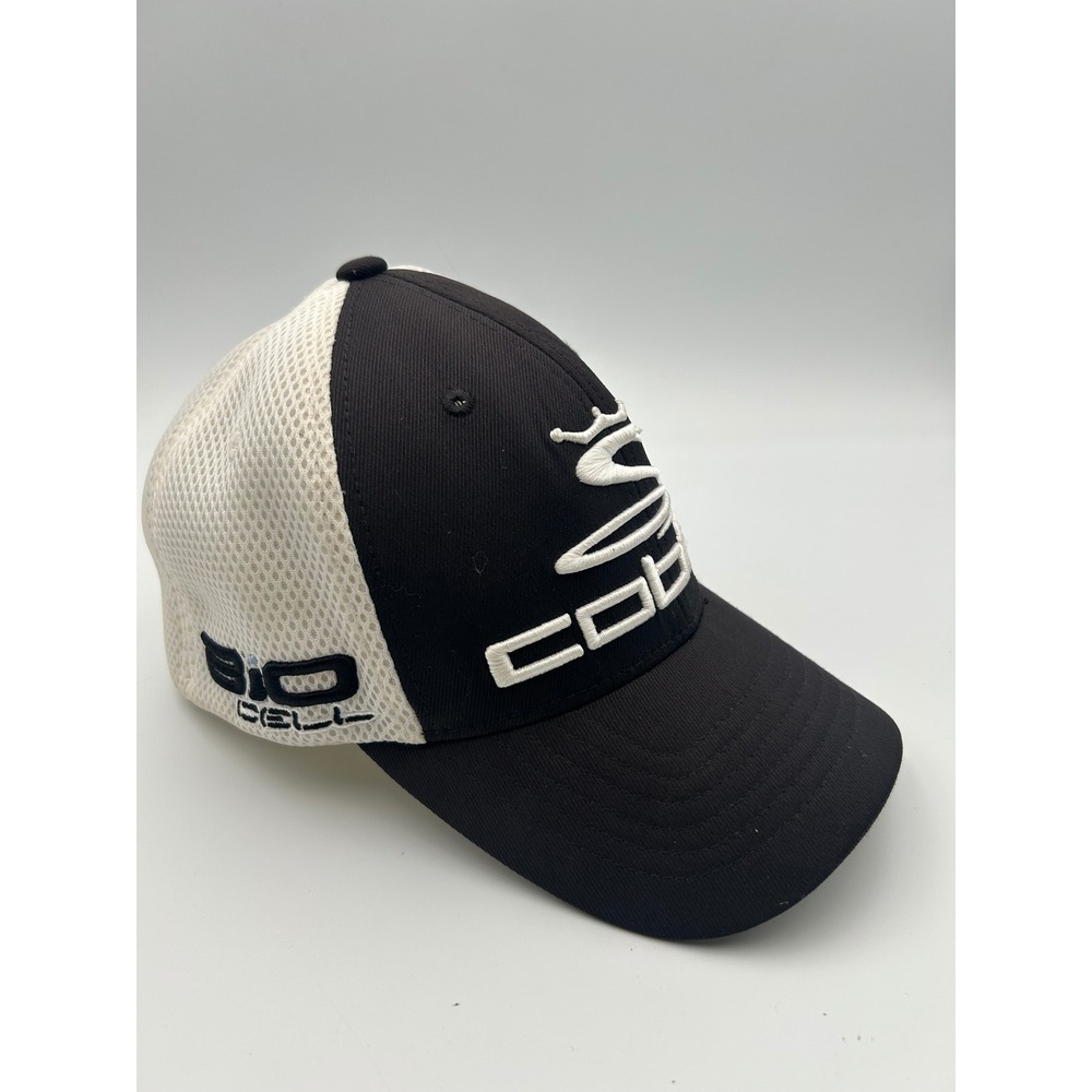 Cobra Bio Cell Golf Hat Mens Black White Mesh Flexfit Stretch Fit Cap Logo